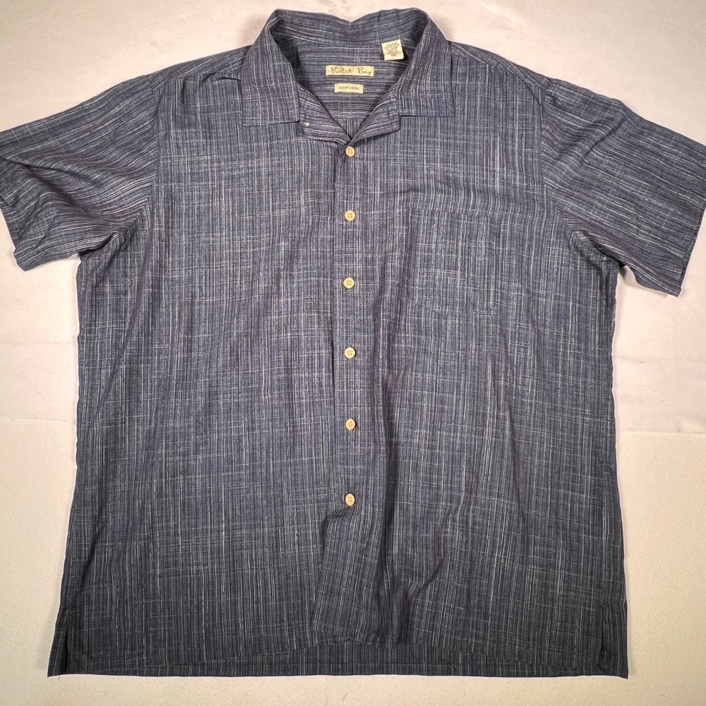 Batik Bay Mens XXL Navy Blue Crosshatch Short Sleeve Camp Shirt Easy Care Rayon